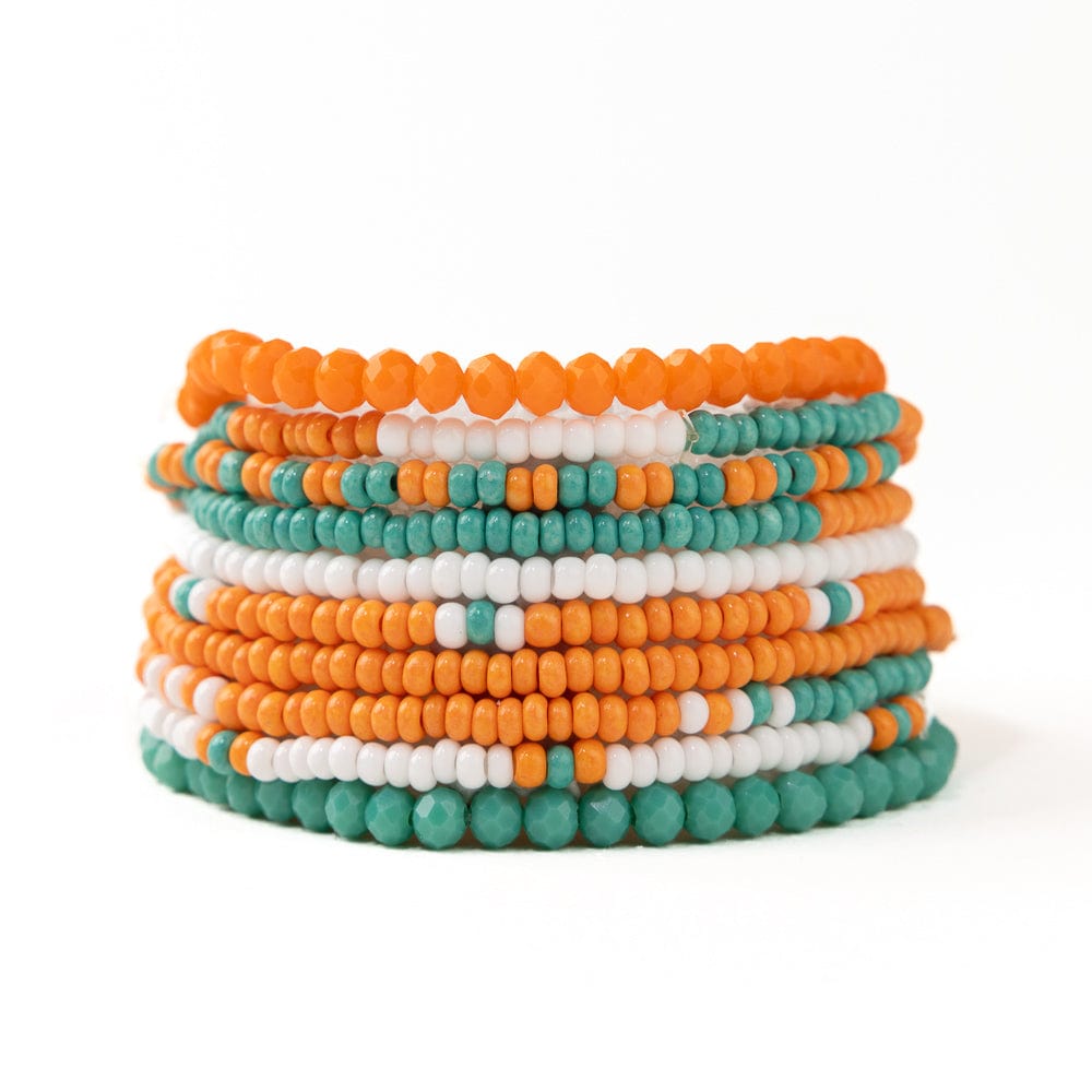 Game Day Color Block Beaded 10 Strand Stretch Bracelet Set Aqua and Orange Bracelet