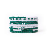 Game Day Color Block Beaded 10 Strand Stretch Bracelet Set Dark Green and White Bracelet