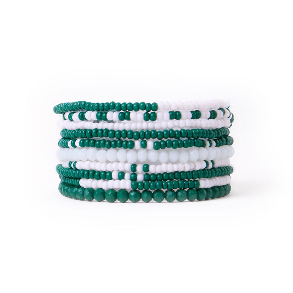 Game Day Color Block Beaded 10 Strand Stretch Bracelet Set Dark