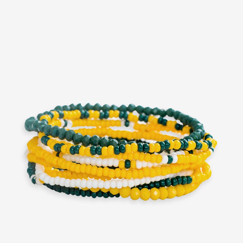 Game Day Color Block Beaded 10 Strand Stretch Bracelet Set Green and Yellow