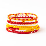 Game Day Color Block Beaded 10 Strand Stretch Bracelet Set Red and Yellow Stack