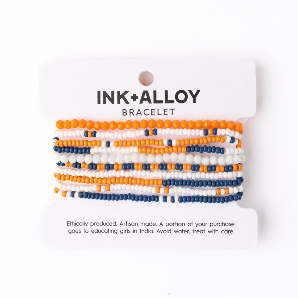 Game Day Color Block Beaded 10 Strand Stretch Bracelets Blue + Orange Stack
