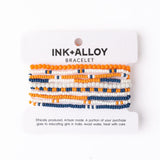 Game Day Color Block Beaded 10 Strand Stretch Bracelets Blue + Orange Stack