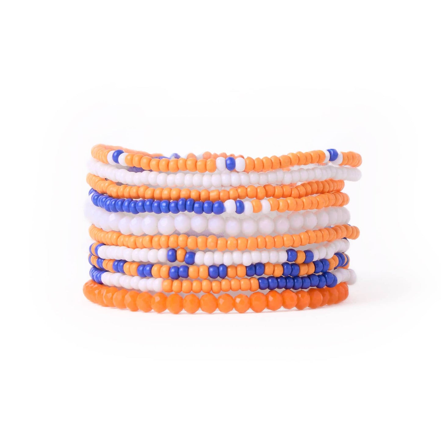Game Day Color Block Beaded 10 Strand Stretch Bracelets Blue + Orange Bracelet