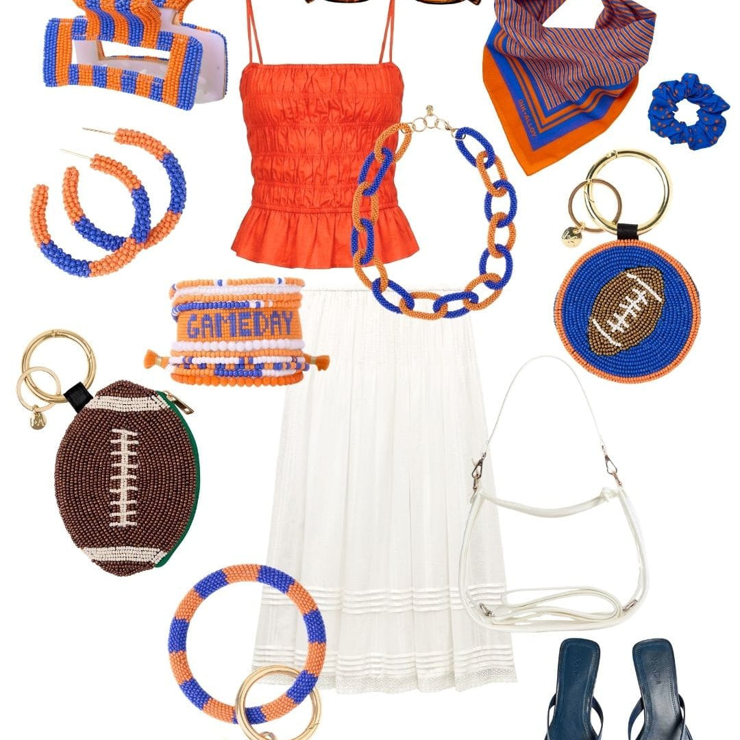 Game Day Color Block Beaded 10 Strand Stretch Bracelets Blue + Orange Bracelet