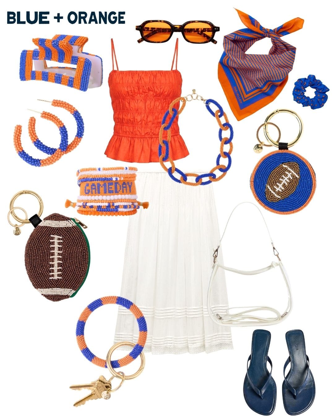 Game Day Color Block Beaded 10 Strand Stretch Bracelets Blue + Orange Bracelet