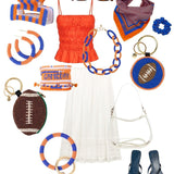 Game Day Color Block Beaded 10 Strand Stretch Bracelets Blue + Orange Bracelet