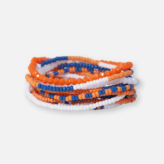 Game Day Color Block Beaded 10 Strand Stretch Bracelets Blue + Orange