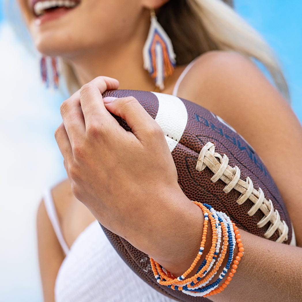 Game Day Color Block Beaded 10 Strand Stretch Bracelets Blue + Orange