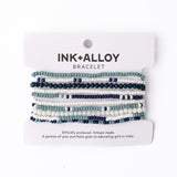 Game Day Color Block Beaded 10 Strand Stretch Bracelets Navy + Light Blue Stack