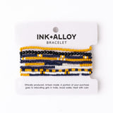 Game Day Color Block Beaded 10 Strand Stretch Bracelets Navy + Yellow Stack