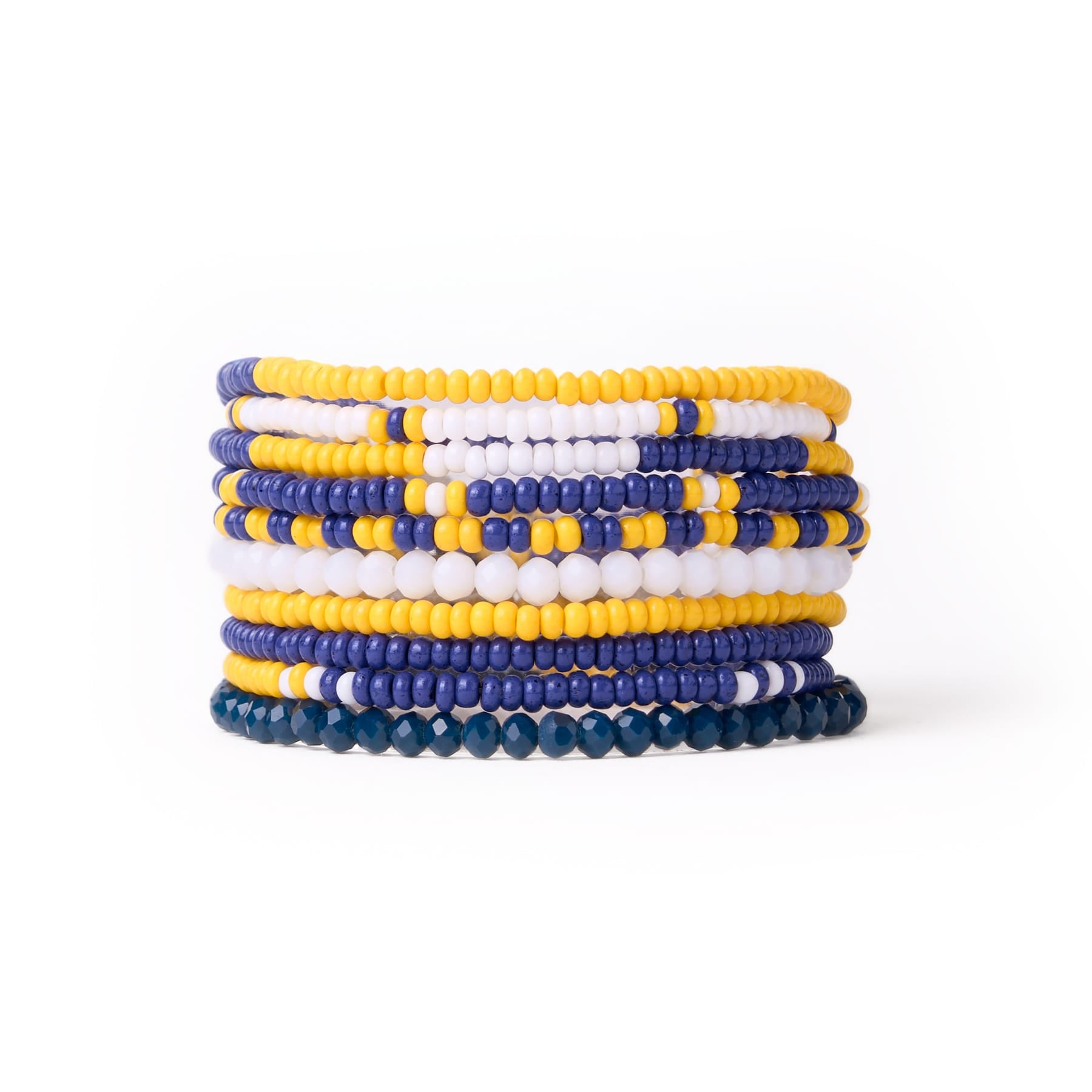 Game Day Color Block Beaded 10 Strand Stretch Bracelets Navy + Yellow Bracelet