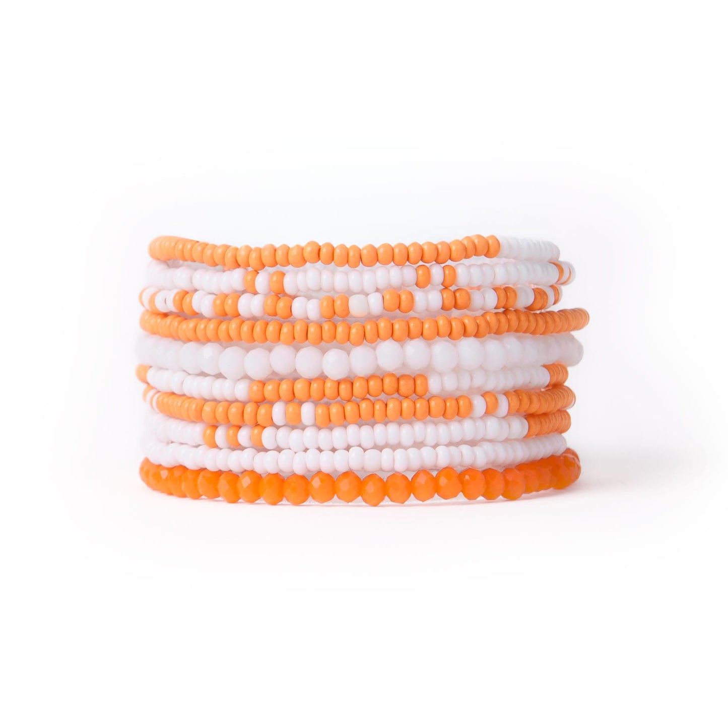 Game Day Color Block Beaded 10 Strand Stretch Bracelets Orange + White Bracelet