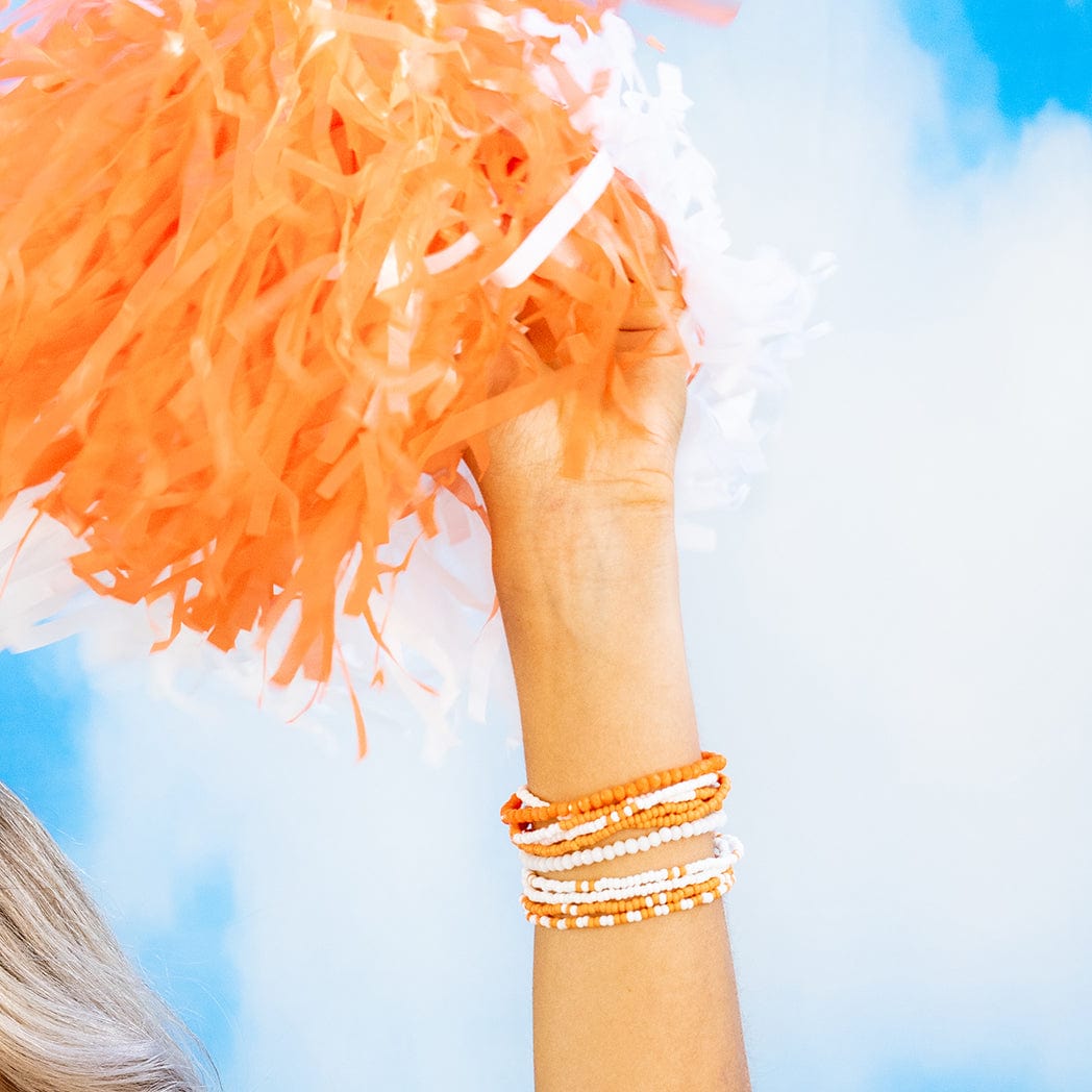 Game Day Color Block Beaded 10 Strand Stretch Bracelets Orange + White