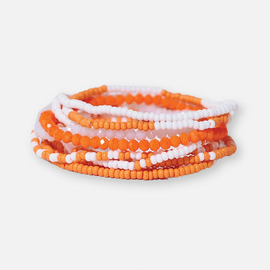 Game Day Color Block Beaded 10 Strand Stretch Bracelets Orange + White