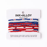 Game Day Color Block Beaded 10 Strand Stretch Bracelets Red + Blue Stack