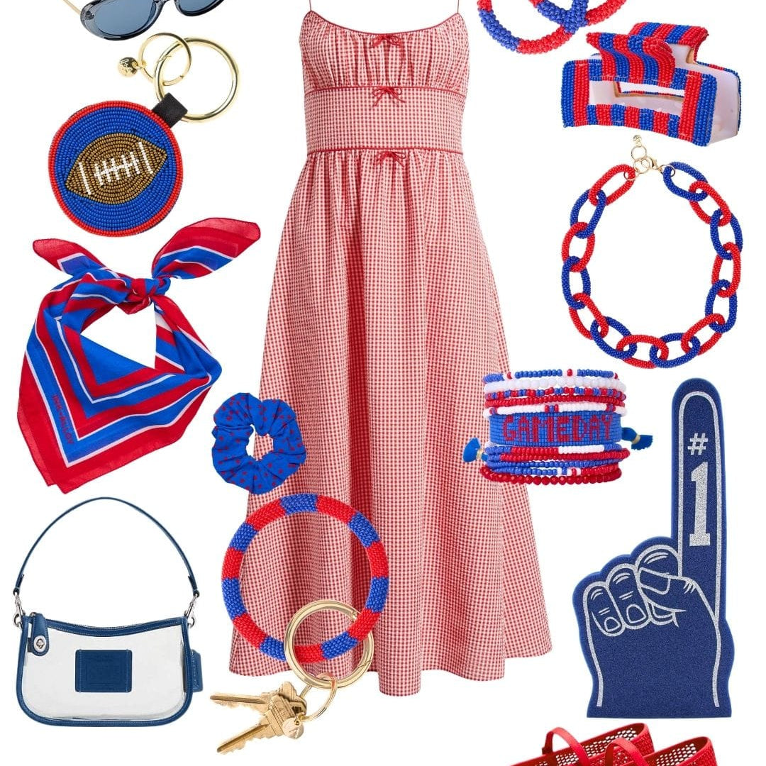 Game Day Color Block Beaded 10 Strand Stretch Bracelets Red + Blue Bracelet