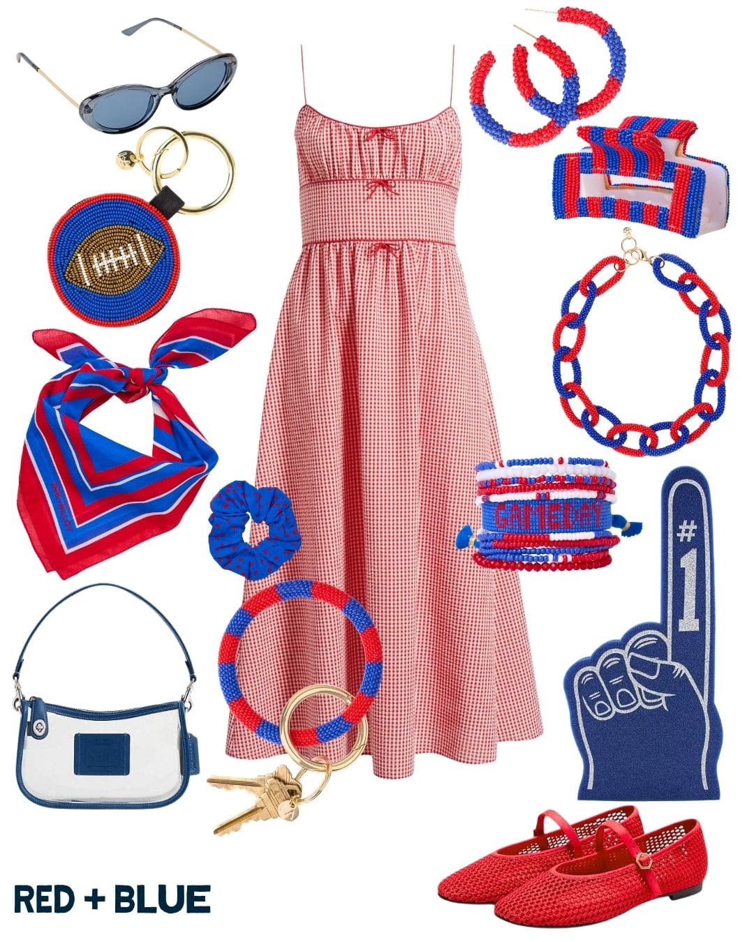 Game Day Color Block Beaded 10 Strand Stretch Bracelets Red + Blue Bracelet