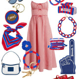 Game Day Color Block Beaded 10 Strand Stretch Bracelets Red + Blue Bracelet