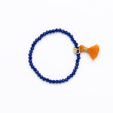 Game Day Crystal Stretch Bracelet With Tassel Blue + Orange Stretch