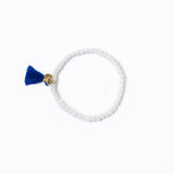 Game Day Crystal Stretch Bracelet With Tassel Blue + White Stretch
