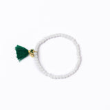 Game Day Crystal Stretch Bracelet With Tassel Green + White Stretch