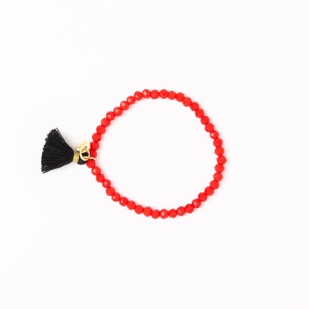 Game Day Crystal Stretch Bracelet With Tassel Red + Black Stretch
