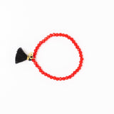 Game Day Crystal Stretch Bracelet With Tassel Red + Black Stretch