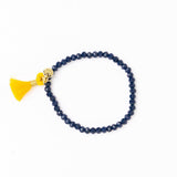 Game Day Crystal Stretch Bracelet With Tassel Yellow + Blue Stretch