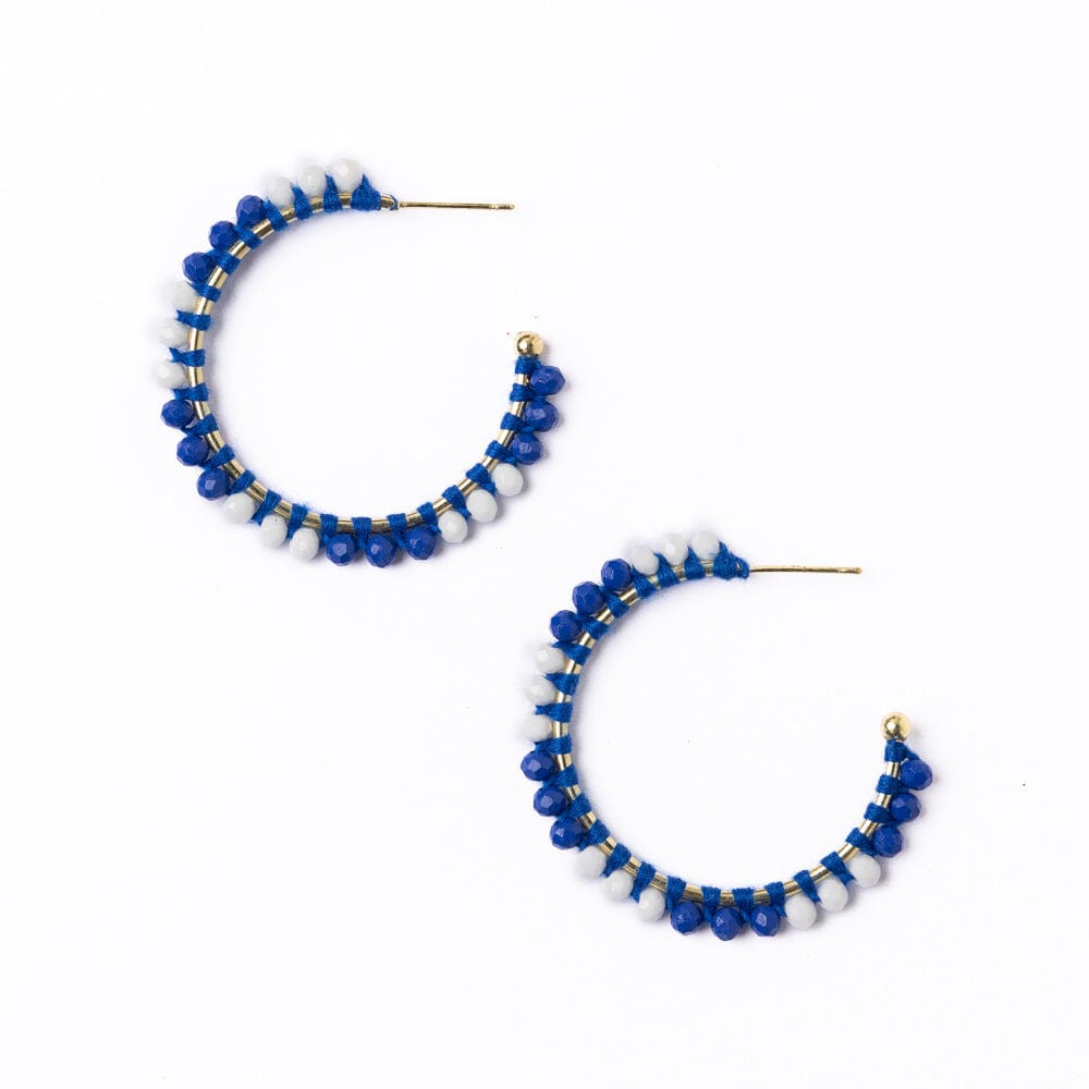 Game Day Crystal Threaded Beads Hoop Earrings Blue White – INK+