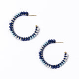 Game Day Crystal Threaded Beads Hoop Earrings Navy, Blue, + White Hoops