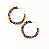 Game Day Crystal Threaded Beads Hoop Earrings Navy + Orange Hoops