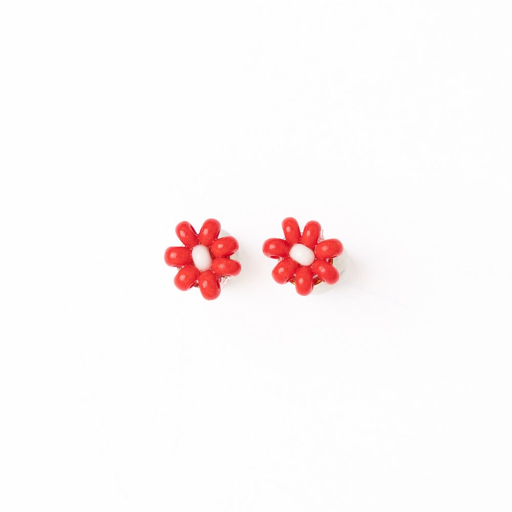 Game Day Flower Beaded Post Earrings Crimson + Cream Stud