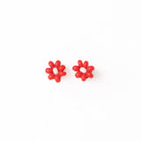 Game Day Flower Beaded Post Earrings Crimson + Cream Stud