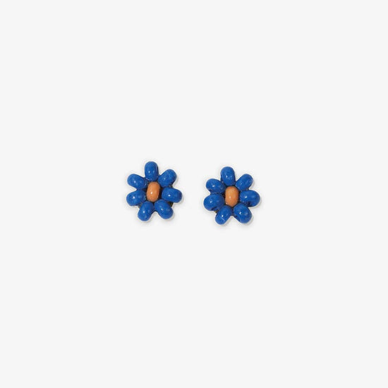 Game Day Flower Two Color Beaded Post Earrings Blue + Orange