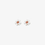 Game Day Flower Two Color Beaded Post Earrings Burnt Orange + White