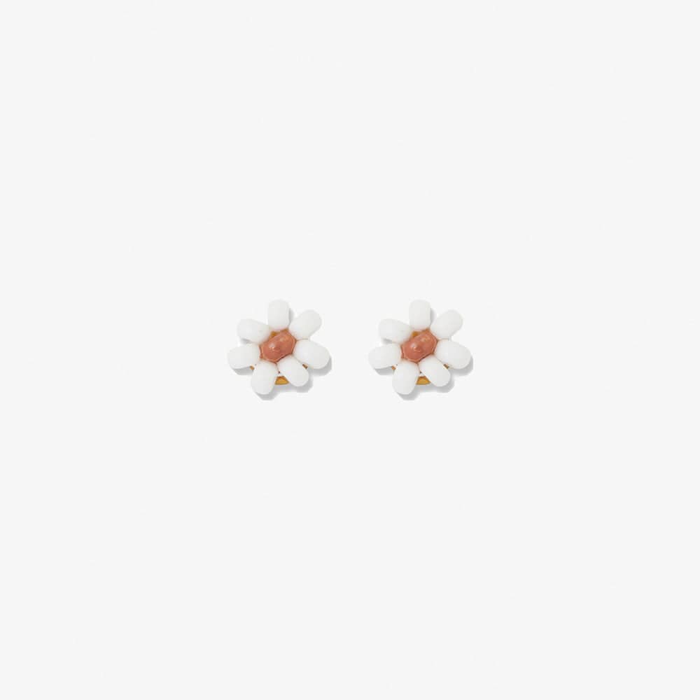 Game Day Flower Two Color Beaded Post Earrings Burnt Orange + White
