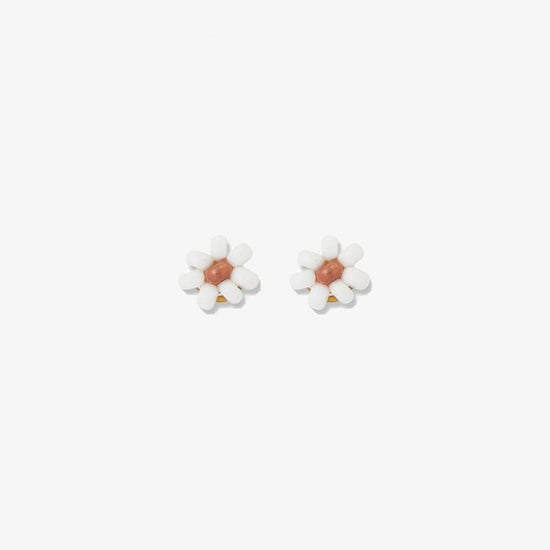 Game Day Flower Two Color Beaded Post Earrings Burnt Orange + White