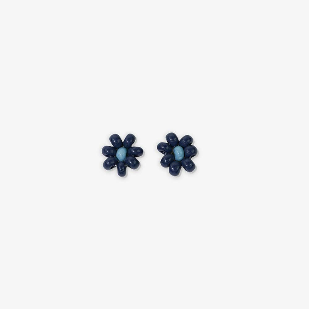 Game Day Flower Two Color Beaded Post Earrings Navy + Light Blue
