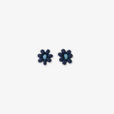 Game Day Flower Two Color Beaded Post Earrings Navy + Light Blue