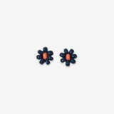Game Day Flower Two Color Beaded Post Earrings Navy + Orange