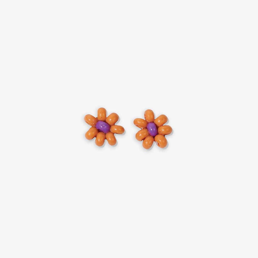 Game Day Flower Two Color Beaded Post Earrings Orange + Purple