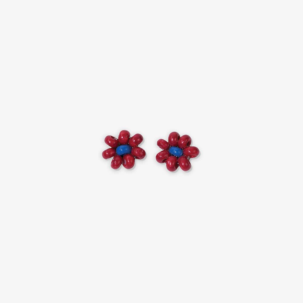 Game Day Flower Two Color Beaded Post Earrings Red + Blue Earrings