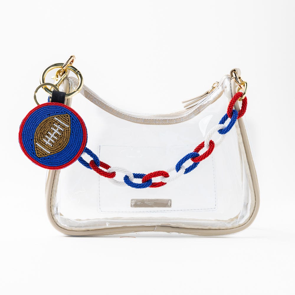 Game Day Football Beaded Bag Charm Blue + Crimson Key Ring + Bag Charm
