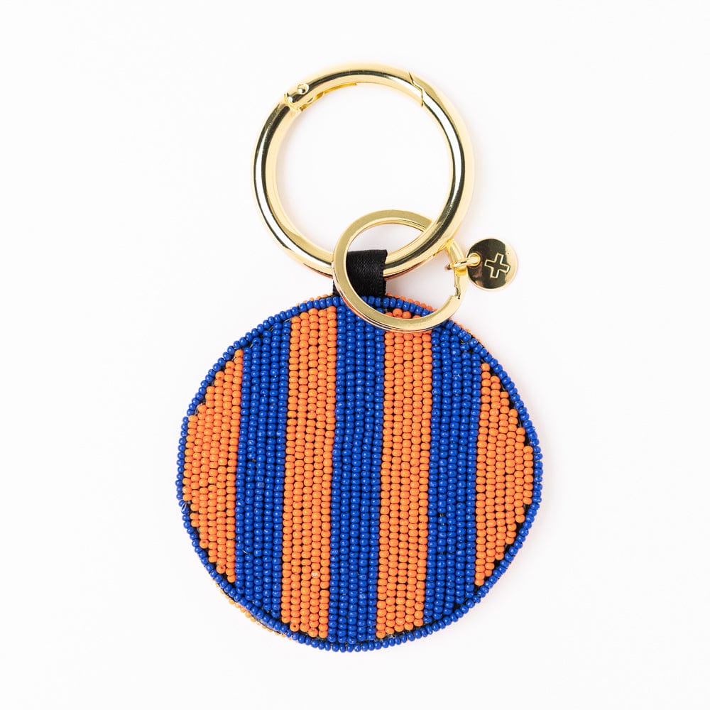 Game Day Football Beaded Bag Charm Blue + Orange Key Ring + Bag Charm