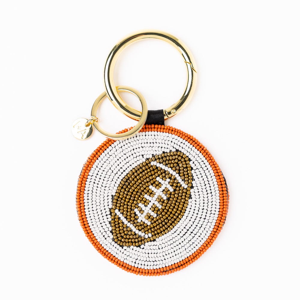 Game Day Football Beaded Bag Charm Burnt Orange Key Ring + Bag Charm