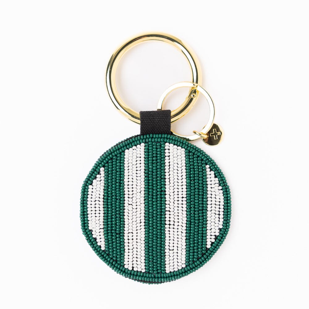 Game Day Football Beaded Bag Charm Green + White Key Ring + Bag Charm