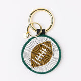 Game Day Football Beaded Bag Charm Green + White Key Ring + Bag Charm