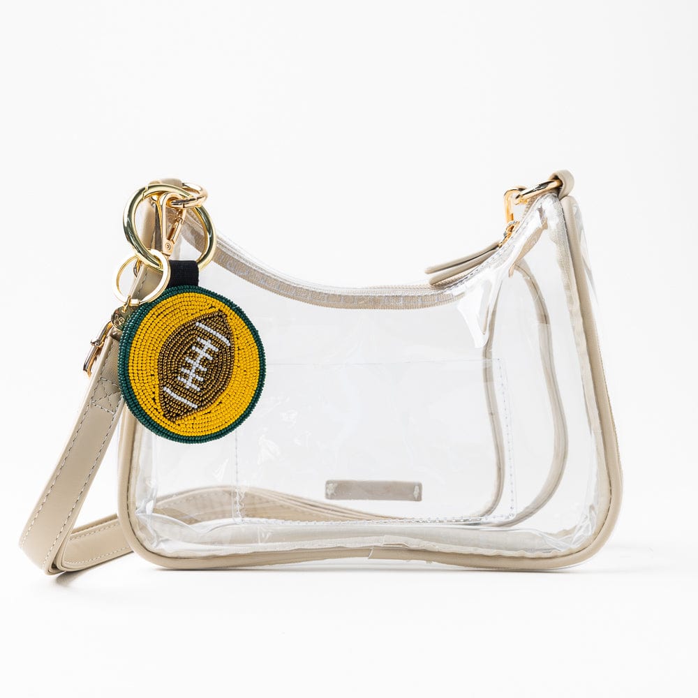 Game Day Football Beaded Bag Charm Green + Yellow Key Ring + Bag Charm