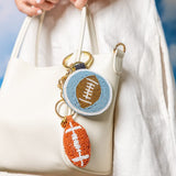 Game Day Football Beaded Bag Charm Navy, Blue, + White Key Ring + Bag Charm